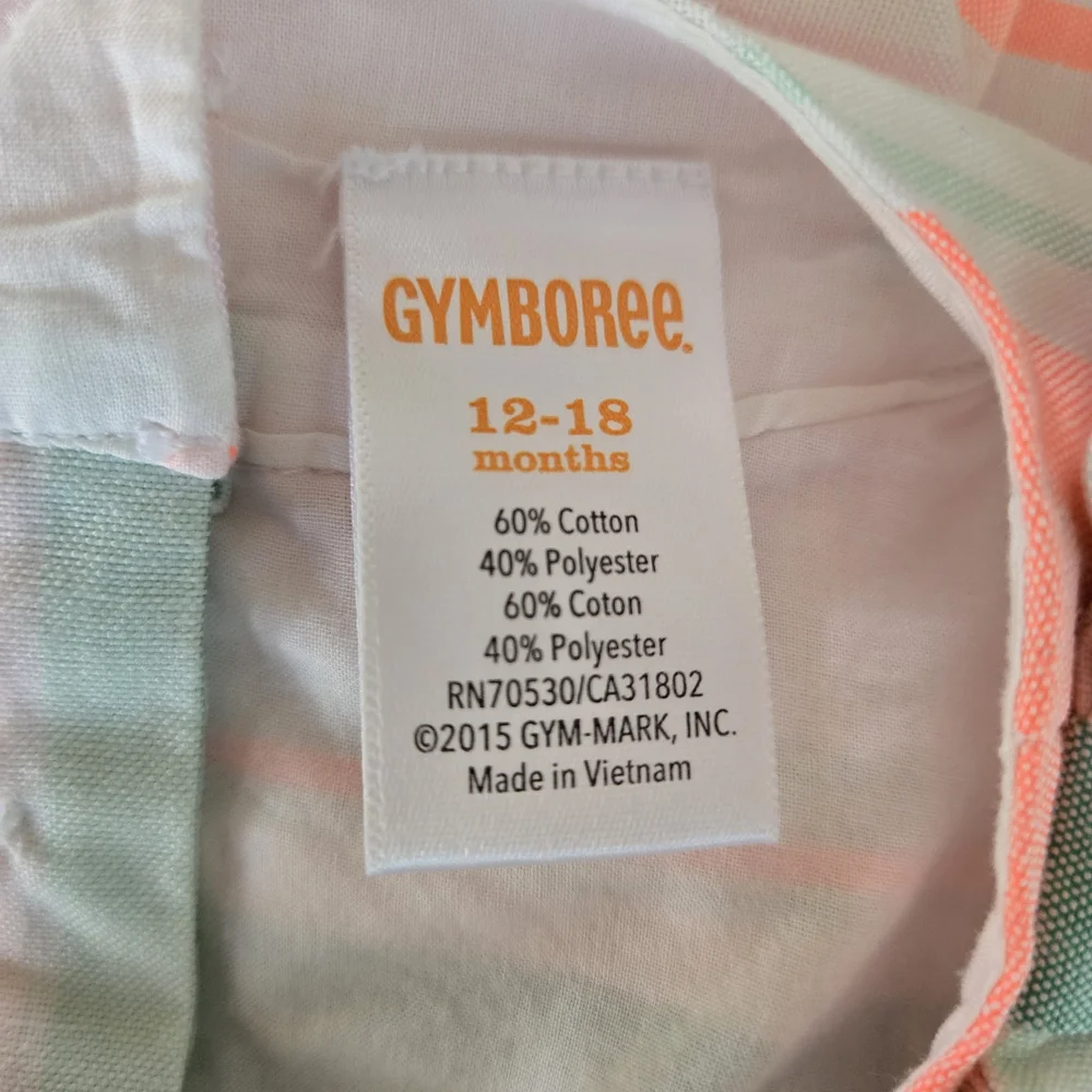 Gymboree Girls Neon Orange Striped Sleeveless Bow‎ Accent Dress 12-18 Months